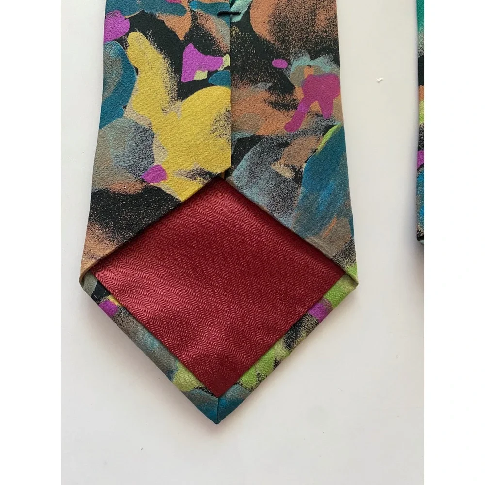 Bella Nova Mens Silk Tie Italy Abstract Floral Watercolor Teal Purple Gold 4in